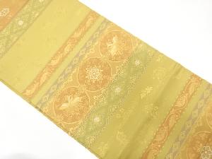 横段に花鳥更紗模様織り出し　開き名古屋帯（額縁仕立て）